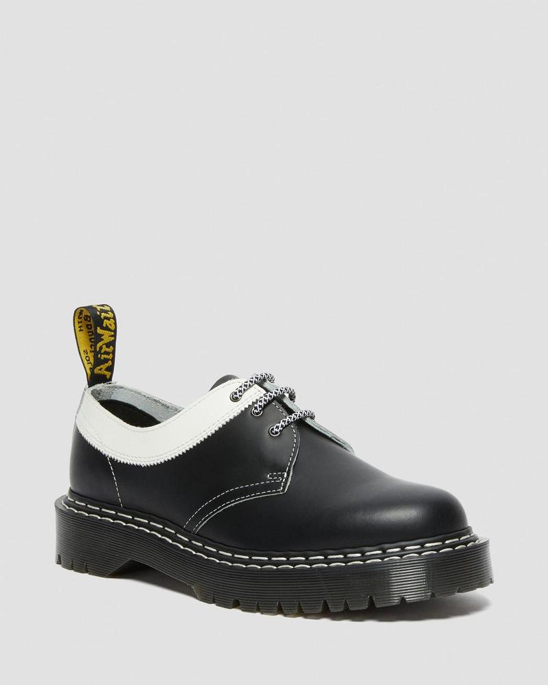 Dr Martens 1461 Bex Smooth Contrast Læder Oxford Sko Dame Sort Hvide | DK 340AHK